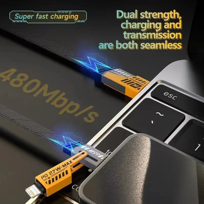 Câble Multi-USB 4-en-1 avec Porte-Clés – Charge Rapide PD 65W