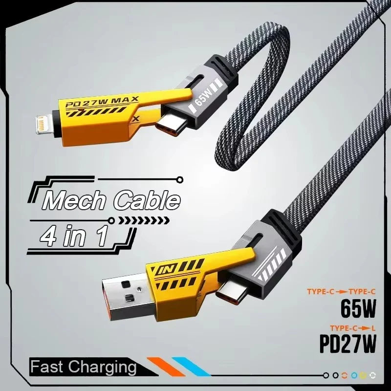 Câble Multi-USB 4-en-1 avec Porte-Clés – Charge Rapide PD 65W